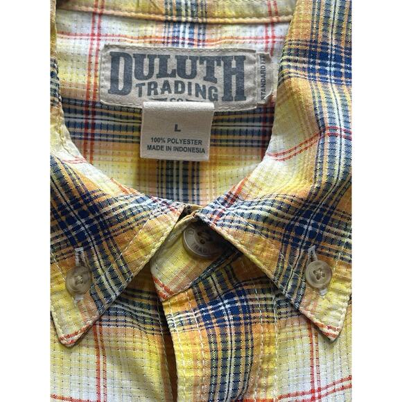 Duluth Trading Co Mens Short Sleeve Yellow Plaid Button Down Shirt Size Large - Picture 3 of 7